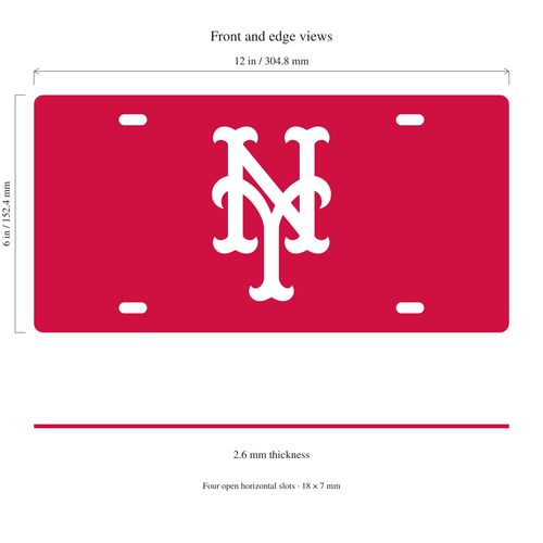 New York Mets License Plate Car Tag 12x6 Red White Solid - product illustration