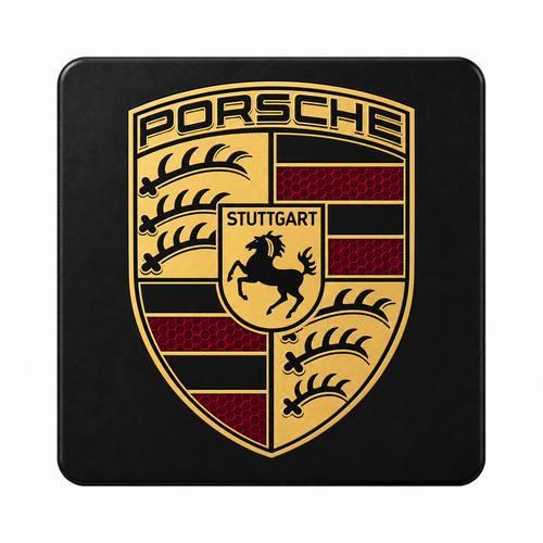 Porsche Crest Square Hitch Cover Plug 2 Inch Receiver Black Gold Burgundy - product design illustration