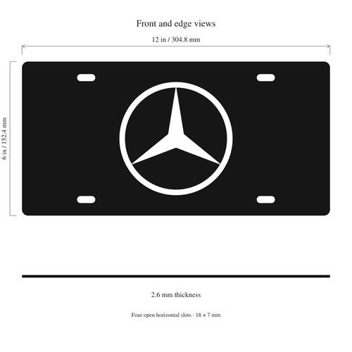 Mercedes License Plate Car Tag 12x6 Black White Solid - product illustration