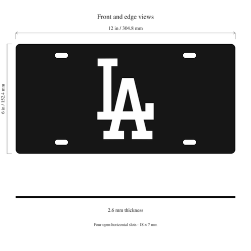 Los Angeles Dodgers License Plate Car Tag 12x6 Black White Solid - product illustration