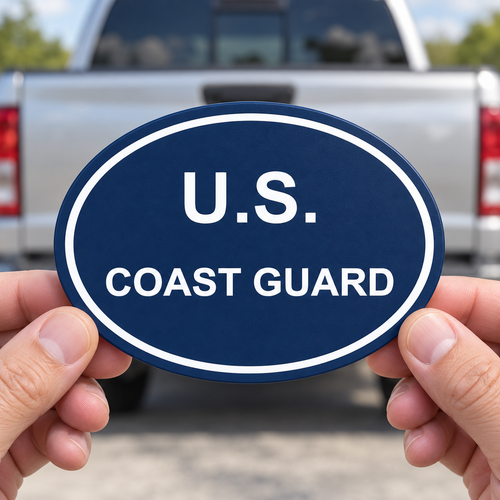 Coast Guard Oval Trailer Hitch Cover Receiver Plug Cap 2 Inch Blue White PETG - product illustration