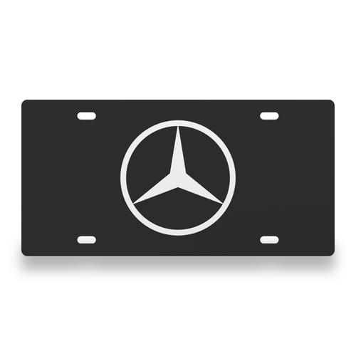 Mercedes License Plate Car Tag 12x6 Black White Solid - exact CAD front view