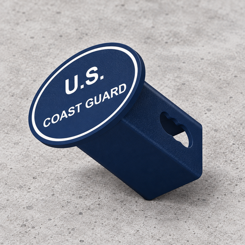 Coast Guard Oval Trailer Hitch Cover Receiver Plug Cap 2 Inch Blue White PETG - product illustration