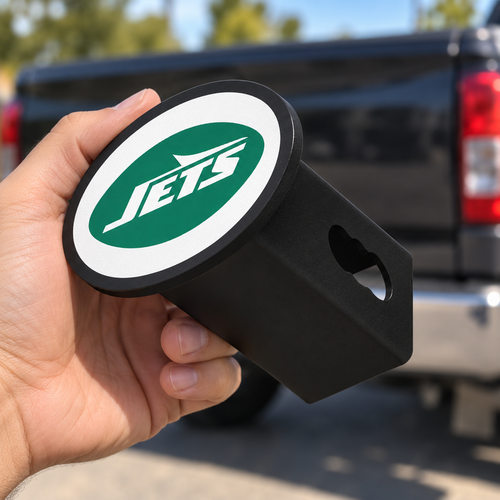 New York Jets Oval Trailer Hitch Cover 2 Inch Receiver Plug Cap NFL - product illustration