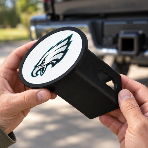 Philadelphia Eagles Oval Trailer Hitch Cover 2 Inch Receiver Plug Cap NFL - product illustration