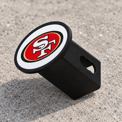 San Francisco 49ers Oval Trailer Hitch Cover 2 Inch Receiver Plug Cap NFL - product illustration