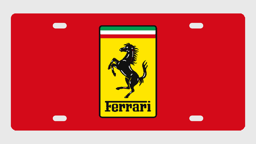 Ferrari License Plate Car Tag 12x6 Red Yellow Prancing Horse Badge - product design illustration