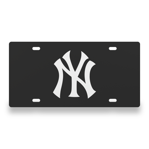 New York Yankees License Plate Car Tag 12x6 Black White Solid - exact CAD front view