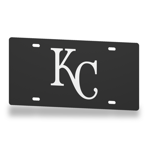 Kansas City Royals Car Tag 12x6 Solid Black White KC Decorative License Plate - product illustration