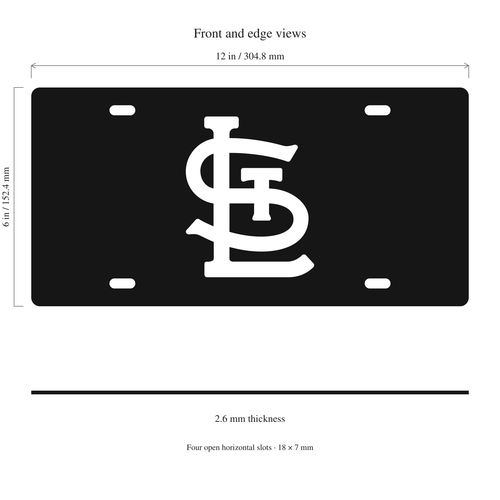 St Louis Cardinals License Plate Car Tag 12x6 Black White Solid - product illustration