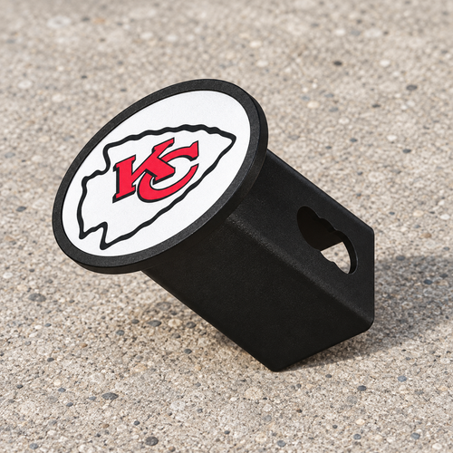 Kansas City Chiefs Oval Trailer Hitch Cover 2 Inch Receiver Plug Cap NFL - product illustration