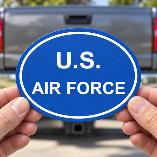 U.S. Air Force Oval Trailer Hitch Cover Receiver Plug Cap 2 Inch Blue White PETG - product illustration