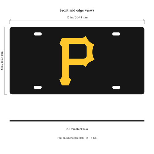 Pittsburgh Pirates License Plate Car Tag 12x6 Black Gold Solid - product illustration