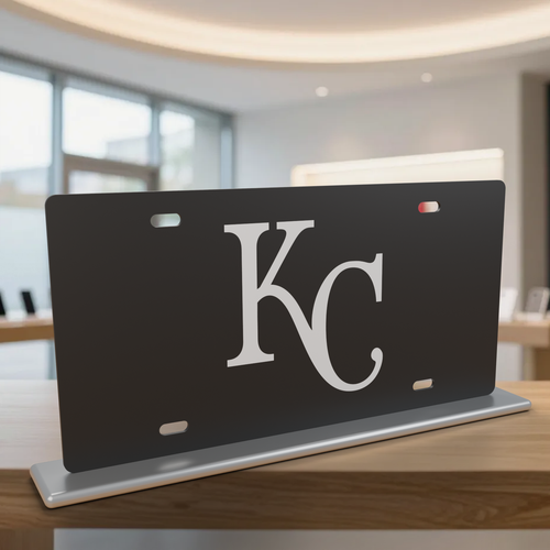 Kansas City Royals Car Tag 12x6 Solid Black White KC Decorative License Plate - product illustration