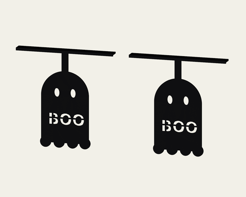 Halloween Ghost BOO Door Trim Hangers Pair Black 7 Inch Seasonal Decor