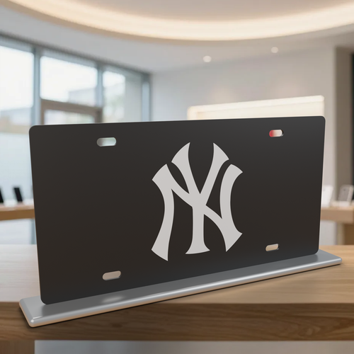 New York Yankees License Plate Car Tag 12x6 Black White Solid - product illustration