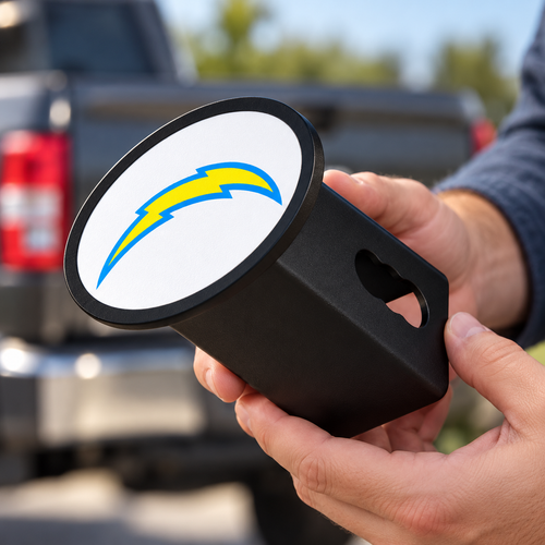 Los Angeles Chargers Oval Trailer Hitch Cover 2 Inch Receiver Plug Cap NFL - product illustration