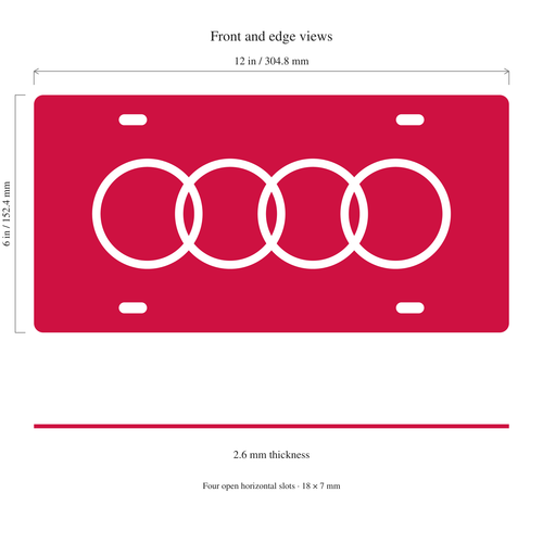 Audi License Plate Car Tag 12x6 Red White Solid - product illustration