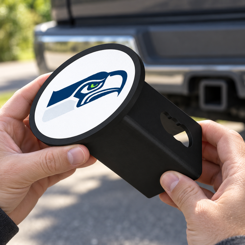 Seattle Seahawks Oval Trailer Hitch Cover 2 Inch Receiver Plug Cap NFL - product illustration