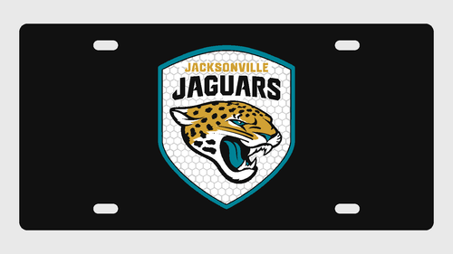 Jacksonville Jaguars License Plate Car Tag 12x6 Black Honeycomb Shield - product design illustration