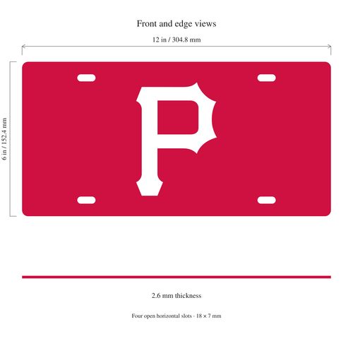 Pittsburgh Pirates License Plate Car Tag 12x6 Red White Solid - product illustration
