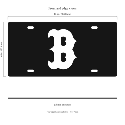 Boston Red Sox License Plate Car Tag 12x6 Black White Solid - product illustration