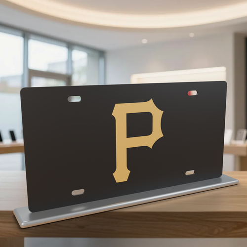 Pittsburgh Pirates License Plate Car Tag 12x6 Black Gold Solid - product illustration