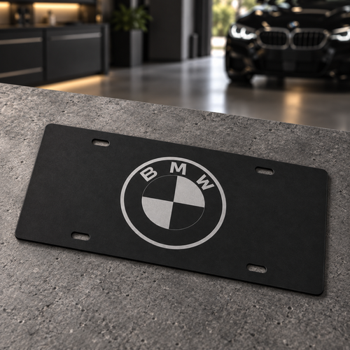 BMW Black Silver Blackout License Plate Car Tag 12x6 Slotted 3D Printed