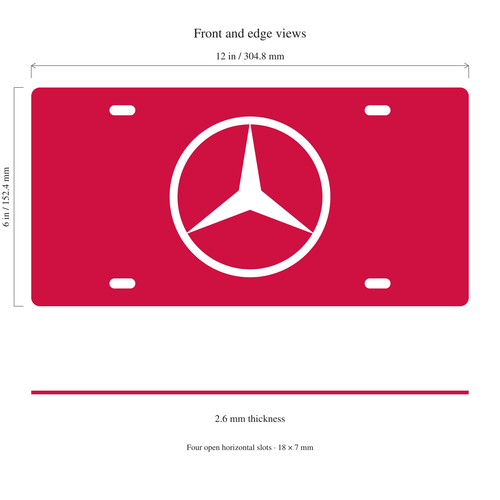 Mercedes License Plate Car Tag 12x6 Red White Solid - product illustration