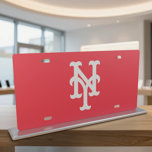 New York Mets License Plate Car Tag 12x6 Red White Solid - product illustration