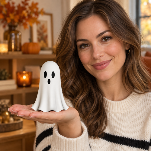 Cute Friendly Ghost Halloween Figurine Shelf Sitter White Table Decor 3D Printed