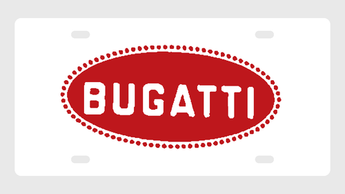 Bugatti Vintage Emblem License Plate Car Tag 12x6 White Red - CAD design illustration