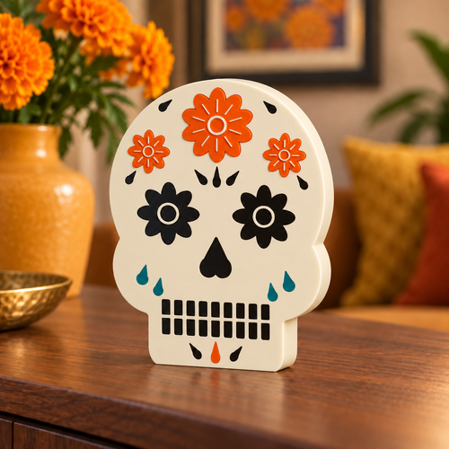Sugar Skull Figurine Dia de los Muertos Day of the Dead Decor Floral 5 Inch