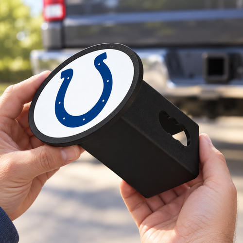 Indianapolis Colts Oval Trailer Hitch Cover 2 Inch Receiver Plug Cap NFL - product illustration