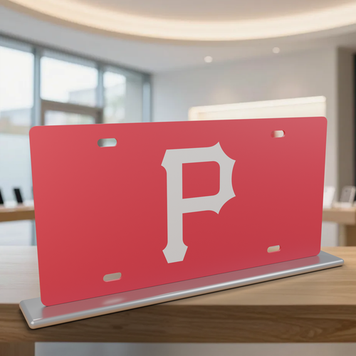 Pittsburgh Pirates License Plate Car Tag 12x6 Red White Solid - product illustration