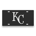 Kansas City Royals Car Tag 12x6 Solid Black White KC Decorative License Plate - exact CAD front view