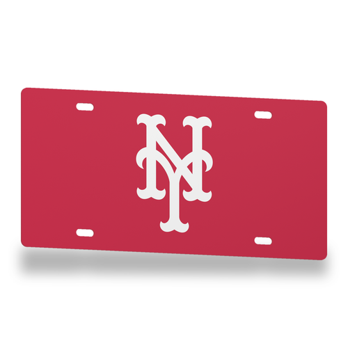 New York Mets License Plate Car Tag 12x6 Red White Solid - product illustration