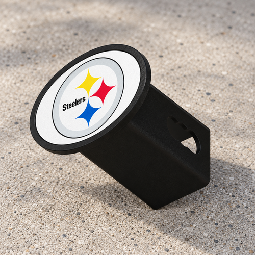 Pittsburgh Steelers Oval Trailer Hitch Cover 2 Inch Receiver Plug Cap NFL - product illustration