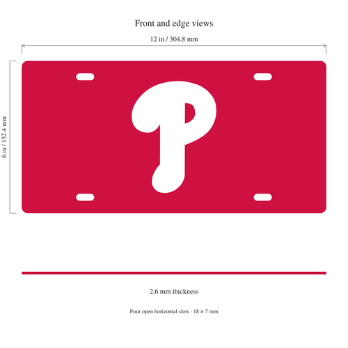 Philadelphia Phillies License Plate Car Tag 12x6 Red White Solid - product illustration