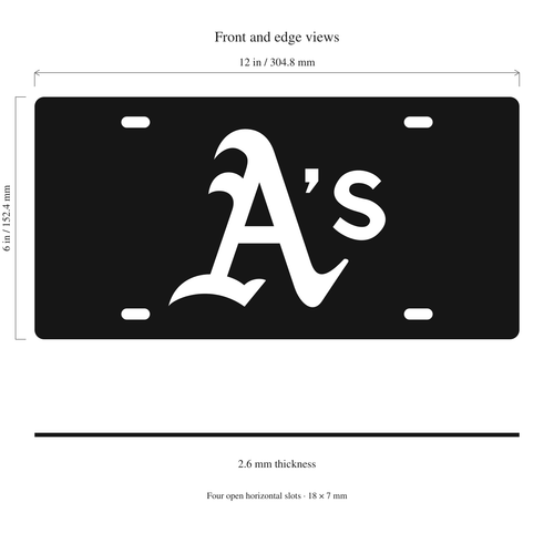 Athletics License Plate Car Tag 12x6 Black White Solid - product illustration