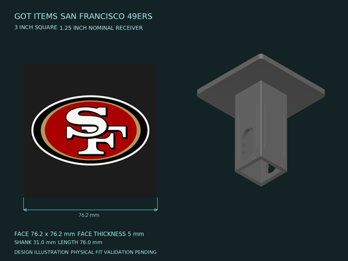 San Francisco 49ers NFL 3-Inch Square Hitch Cover for 1.25 or 2 Inch Receiver