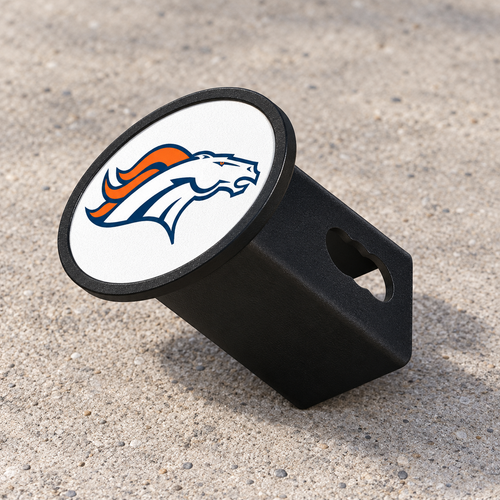 Denver Broncos Oval Trailer Hitch Cover 2 Inch Receiver Plug Cap NFL - product illustration