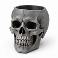 Gray and black realistic cracked skull planter - design illustration