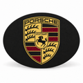 Porsche Crest Large Oval Hitch Cover Plug 2 Inch Receiver Black Gold Burgundy - product design illustration