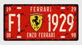Ferrari F1 1929 License Plate Car Tag 12x6 Vintage Red Enzo Ferrari - product design illustration