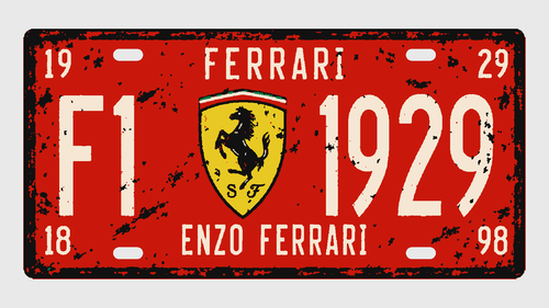 Ferrari F1 1929 License Plate Car Tag 12x6 Vintage Red Enzo Ferrari - product design illustration
