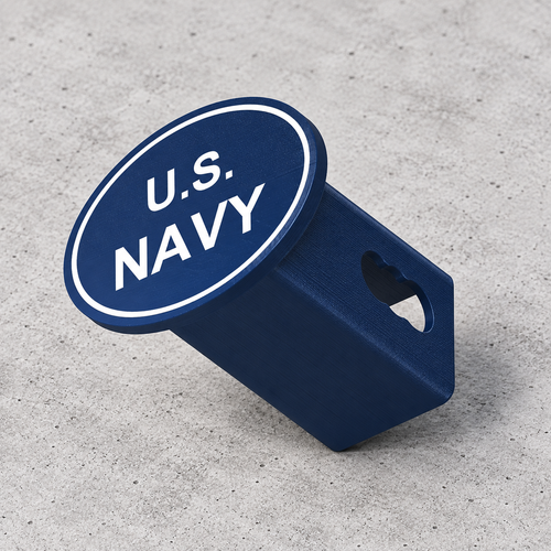 U.S. Navy Oval Trailer Hitch Cover Receiver Plug Cap 2 Inch Blue White PETG - product illustration