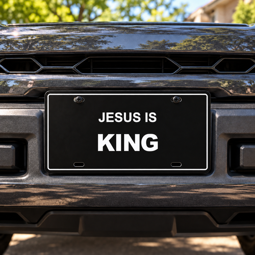 Jesus Is King Christian Faith License Plate Car Tag 12x6 Black White - product design illustration