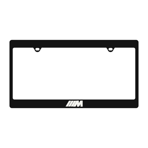 BMW M License Plate Frame Black Recessed Back White Silver Logo - product illustration