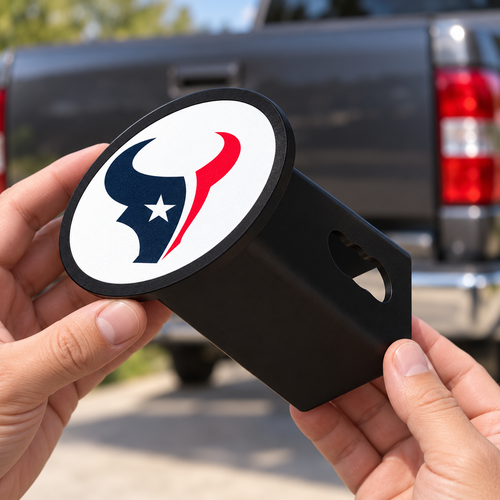 Houston Texans Oval Trailer Hitch Cover 2 Inch Receiver Plug Cap NFL - product illustration